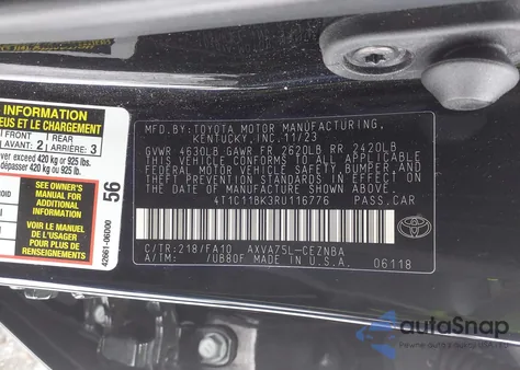 2024 Toyota Camry Le z USA, uszkodzony, nr VIN 4T1C11BK3RU116776